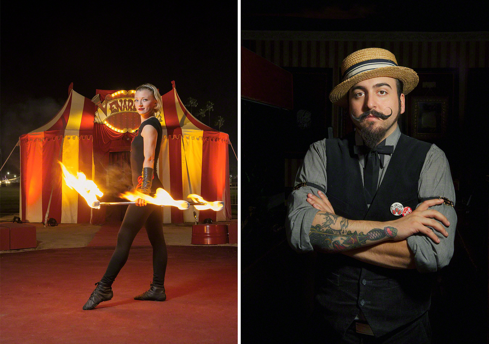 The Fire Spinner and Tattoo Artist